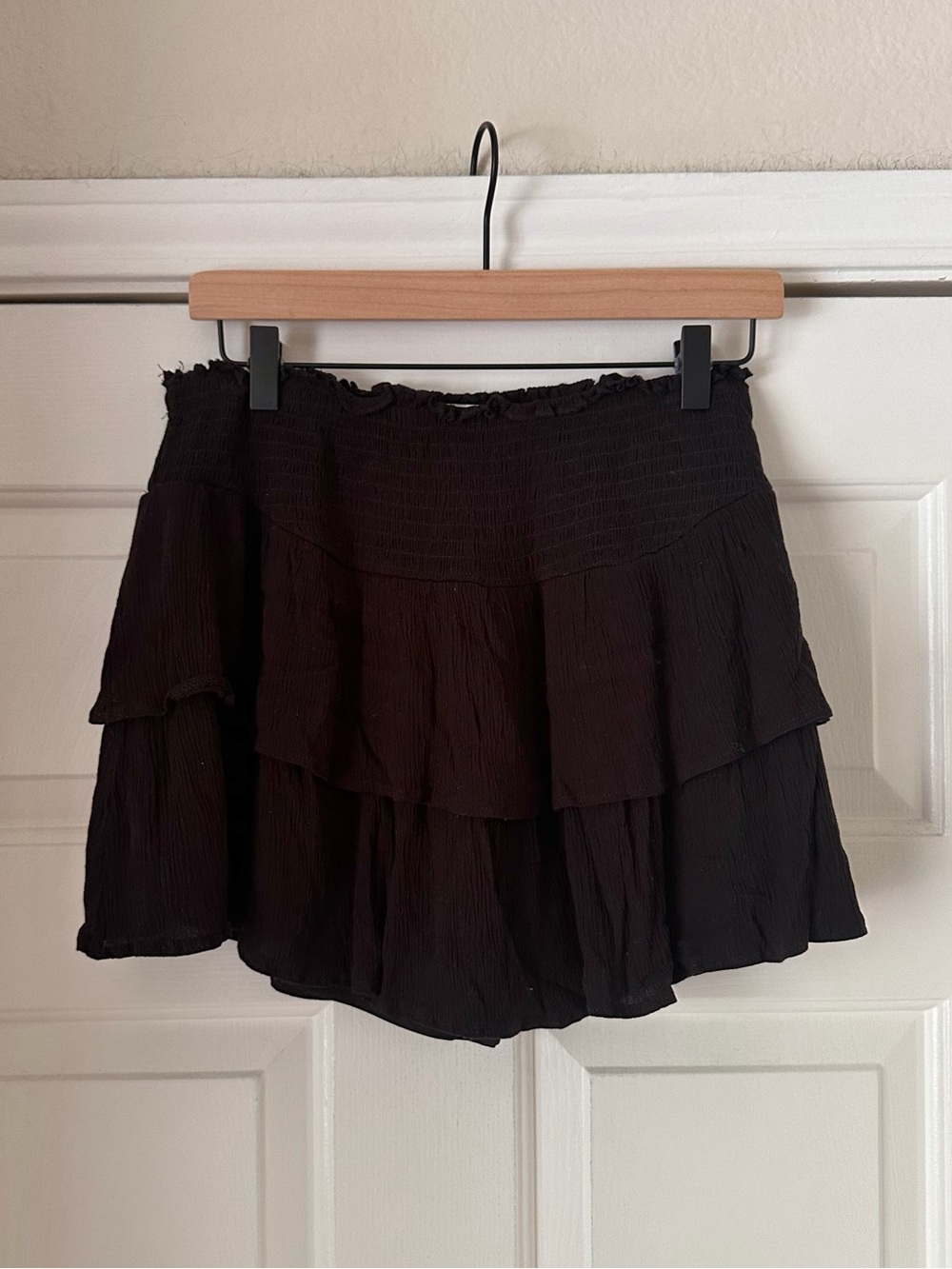Madden Girl Gauze Black Smocked Ruffle Skort